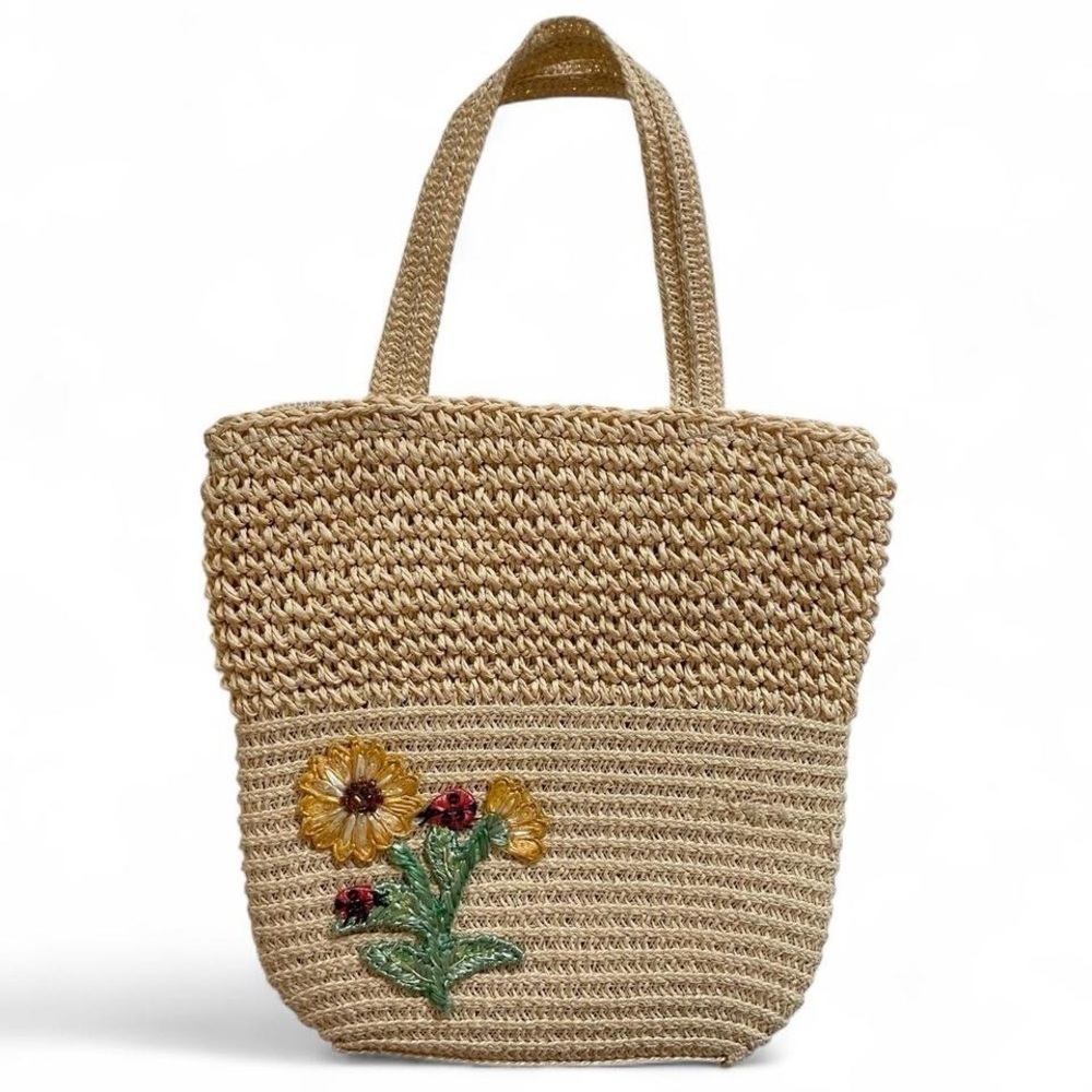Vintage straw floral handbag